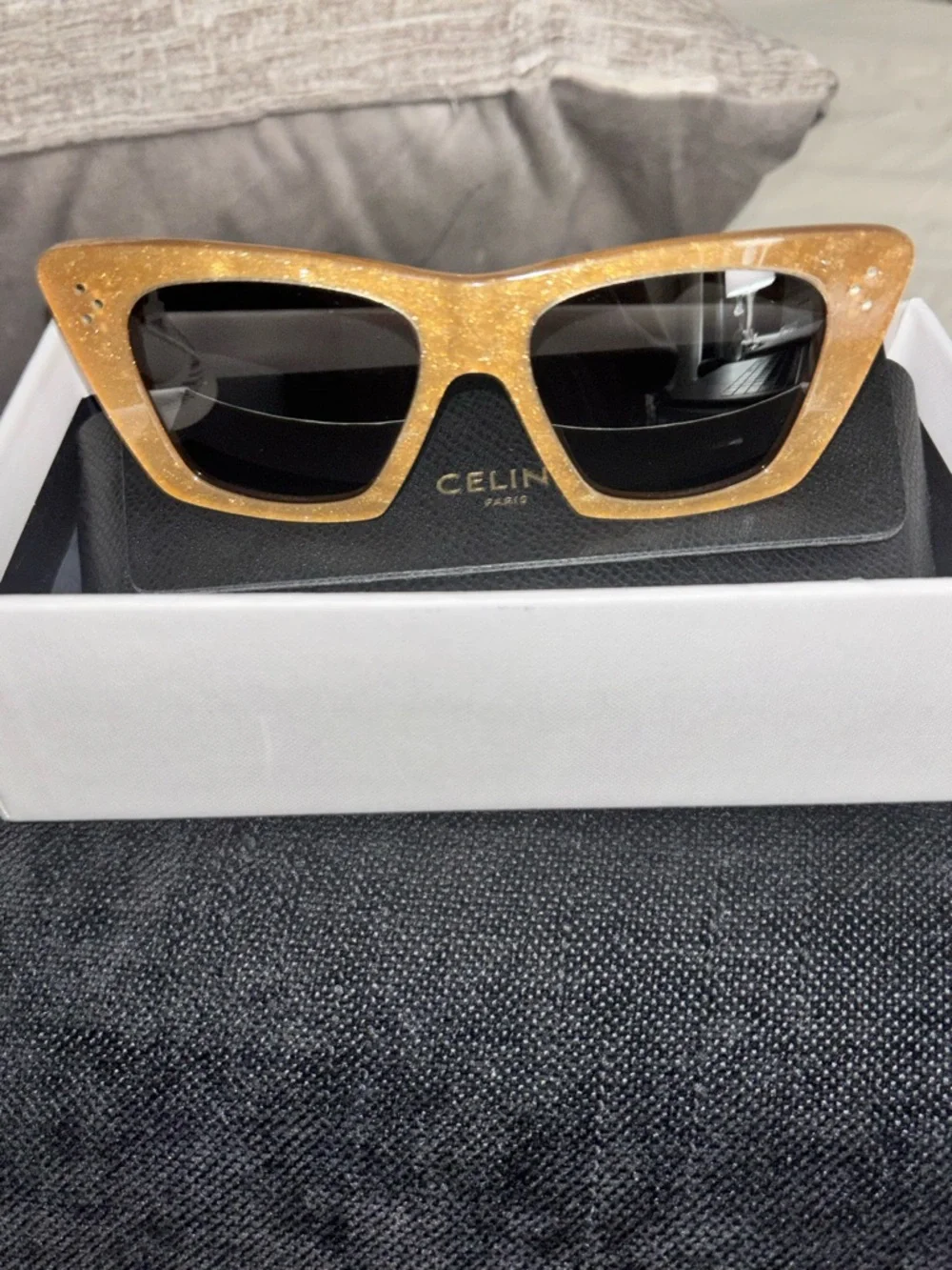 Celine Gold Glitter Cat-Eye Sunglasses